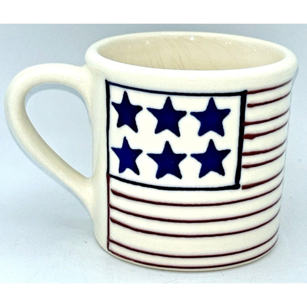 HARTSTONE POTTERY COFFEE MUG STONEWARE USA Patriotic Blue Stars Flag 1982‎